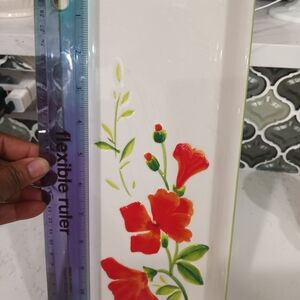 Garden Bouquet Floral Ceramic Tray with Red Flowers